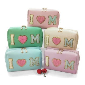Minimalist embroidery letter cosmetic bag small pu travel portable cosmetics wash storage bag